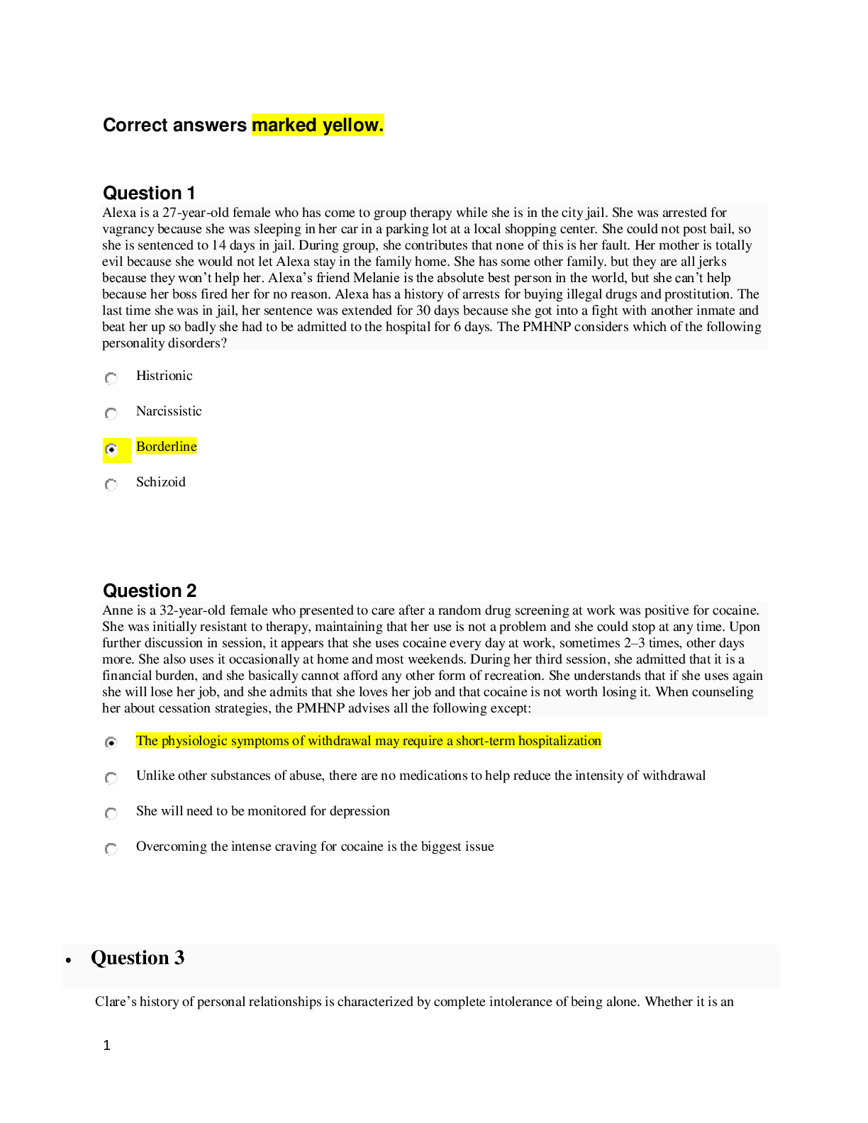 Preview image for NURS 6670 Midterm exam with some answers marked